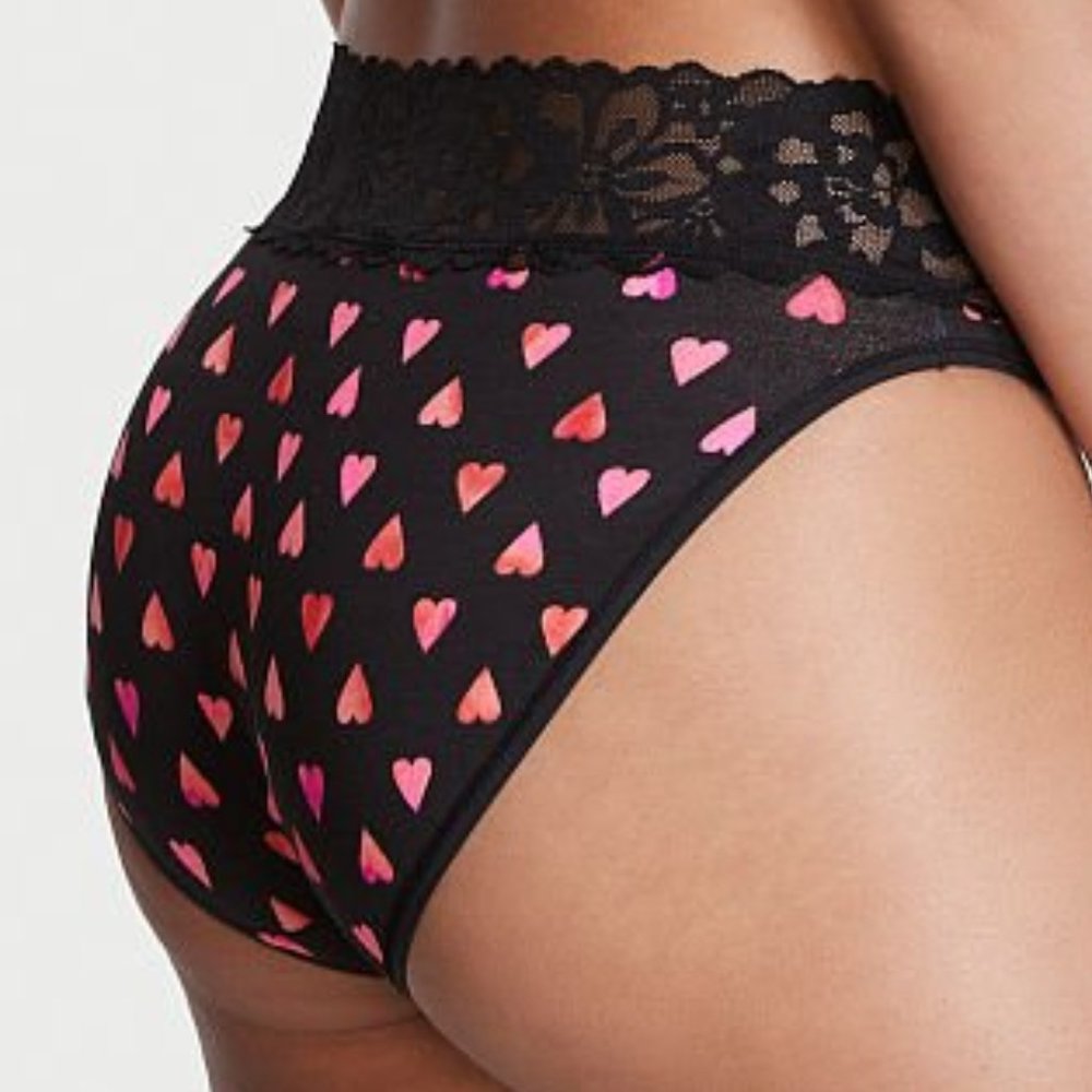 💕Last Pair VS Lace Waist Cotton High Leg Briefs w/ Hearts NWT So Comfy - Picture 2 of 9